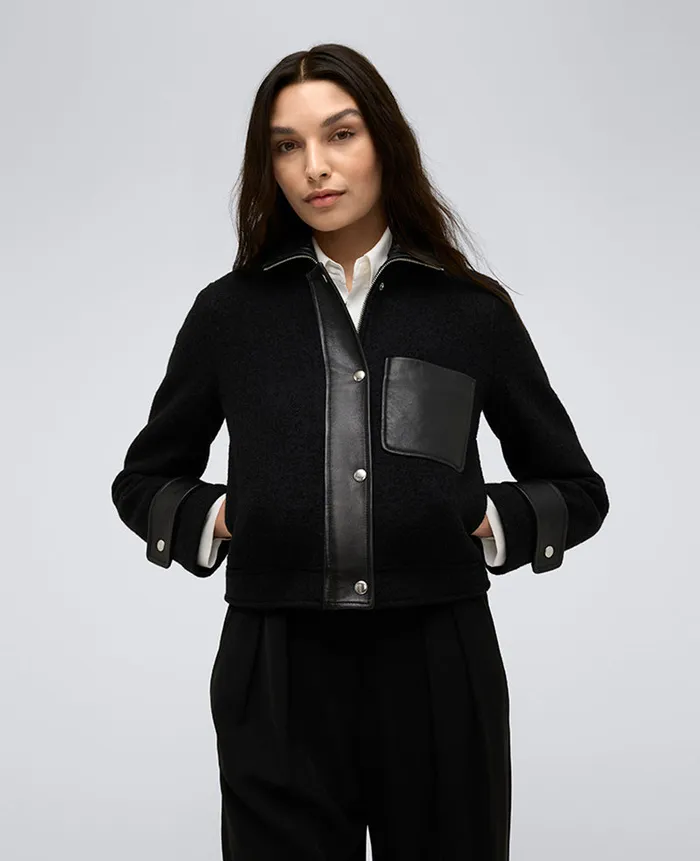 Kenneth Cole Blazers and Jackets Women Vegan Leather And Wool Cropped Moto Jacket Black Kenneth Cole Blazers and Jackets Women Vegan Leather And Wool Cropped Moto Jacket Black