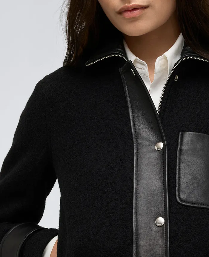 Kenneth Cole Blazers and Jackets Women Vegan Leather And Wool Cropped Moto Jacket Black Kenneth Cole Blazers and Jackets Women Vegan Leather And Wool Cropped Moto Jacket Black