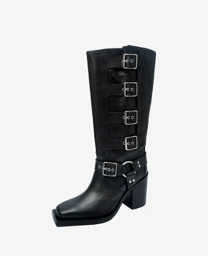 Kenneth Cole Boots and Booties Women Emmett Leather Buckle Boot Black
