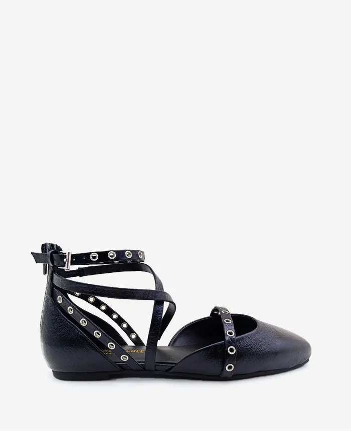 Kenneth Cole Flats and Loafers Women Mason Strappy Stud Flat Black