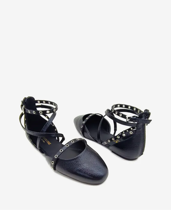 Kenneth Cole Flats and Loafers Women Mason Strappy Stud Flat Black Kenneth Cole Flats and Loafers Women Mason Strappy Stud Flat Black