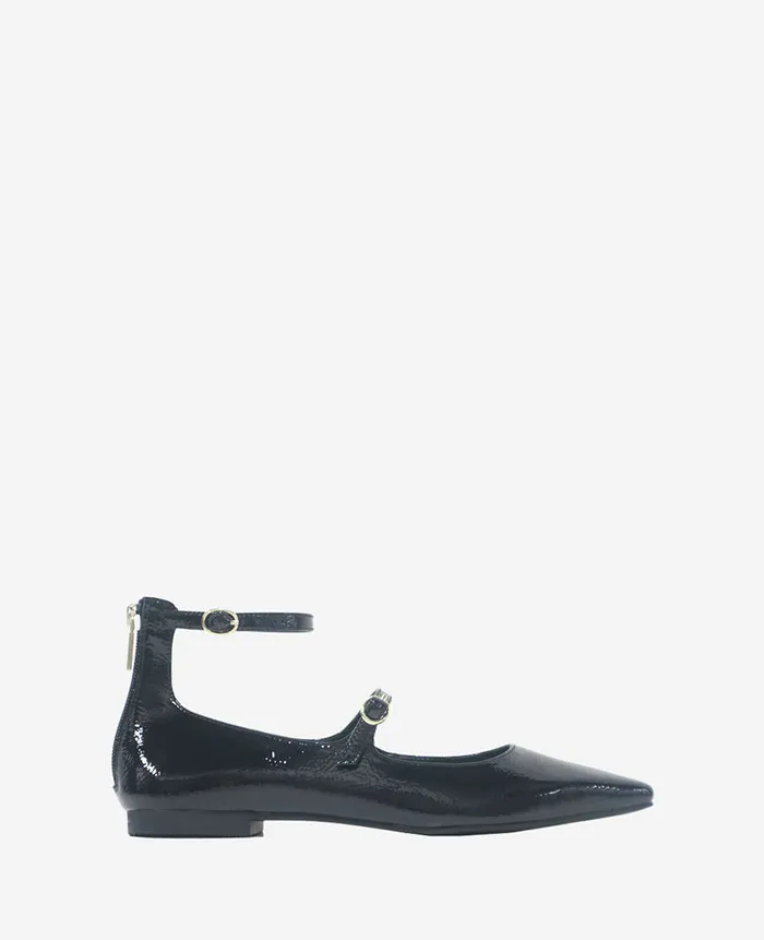 Kenneth Cole Flats and Loafers Women Nolita Patent Ankle Strap Mary Jane Flat Black