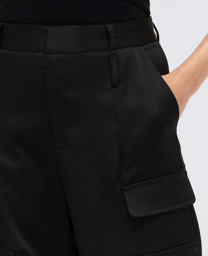 Kenneth Cole Matching Sets Women Satin High Rise Cargo Wide Leg Pant Black