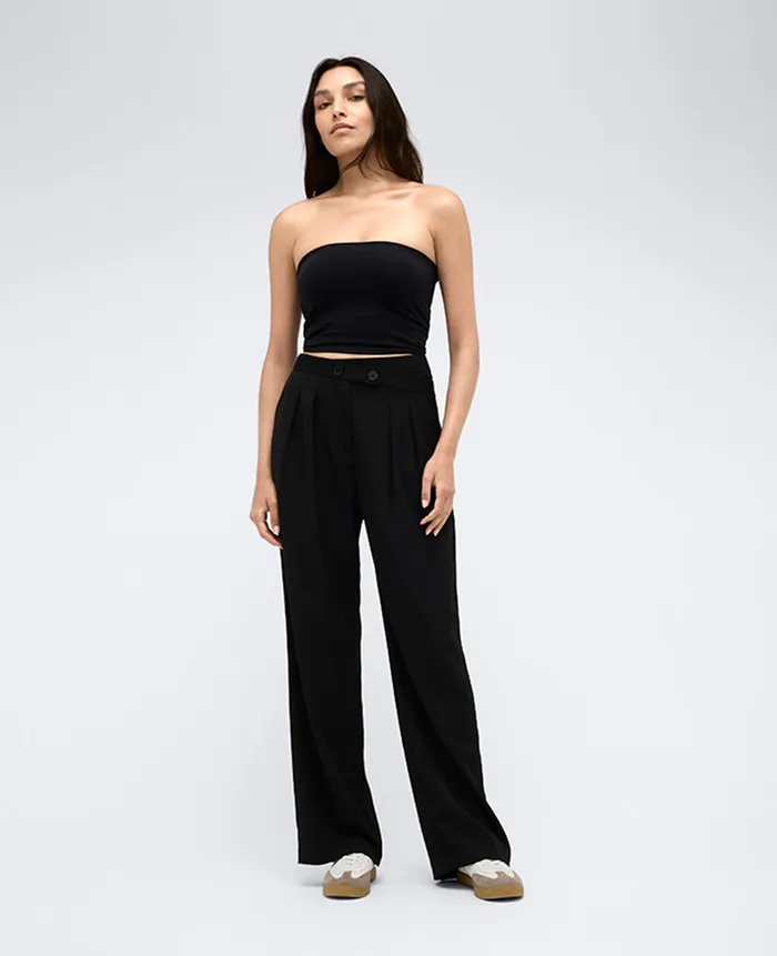 Kenneth Cole Matching Sets Women Twill Crisscross Waistband Wide Leg Trouser Black Kenneth Cole Matching Sets Women Twill Crisscross Waistband Wide Leg Trouser Black