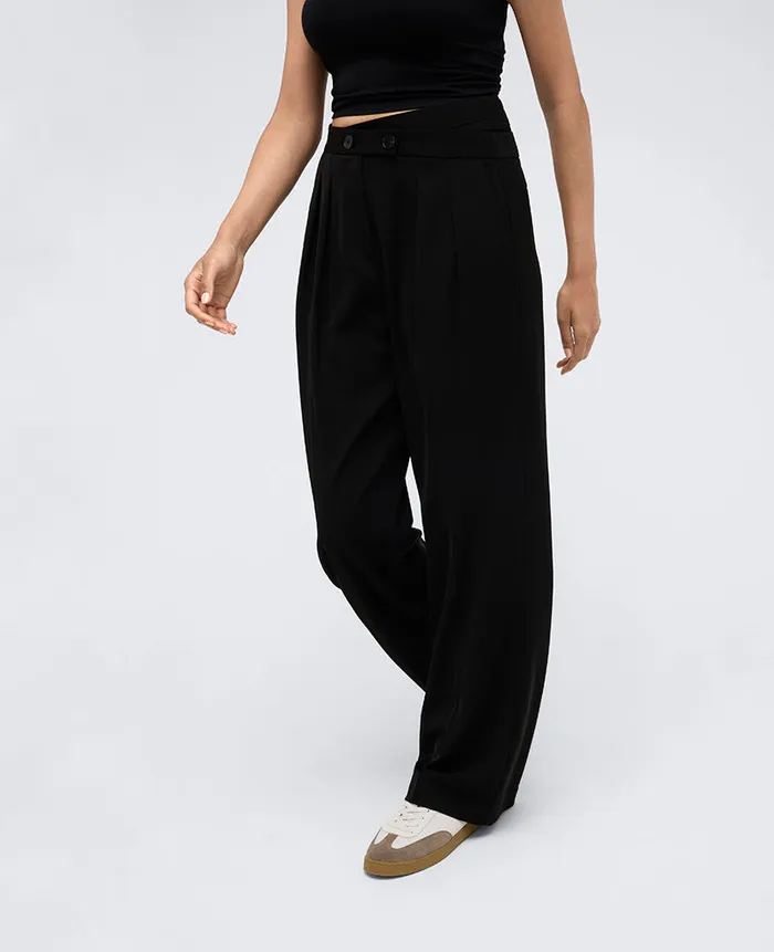 Kenneth Cole Matching Sets Women Twill Crisscross Waistband Wide Leg Trouser Black Kenneth Cole Matching Sets Women Twill Crisscross Waistband Wide Leg Trouser Black