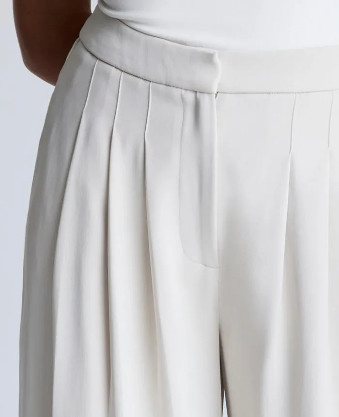 Kenneth Cole Pants and Shorts Women High Rise Fly Front Triple Pleat Wide Leg Pant Beige