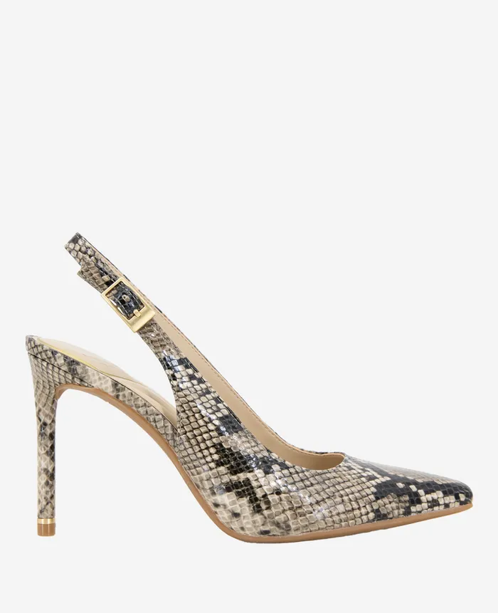 Kenneth Cole Pumps and Heels Women Quinnly Snakeskin Leather Slingback Heel Beige
