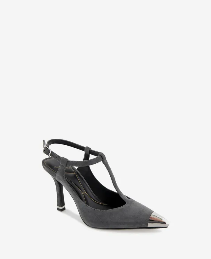 Kenneth Cole Pumps and Heels Women Romi TStrap Suede Slingback Heel Grey Kenneth Cole Pumps and Heels Women Romi TStrap Suede Slingback Heel Grey