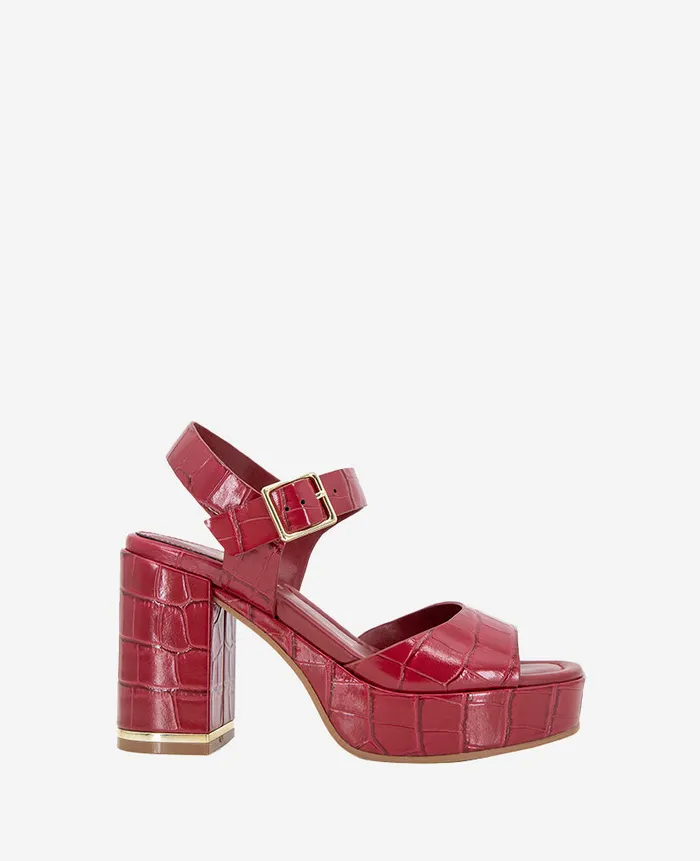 Kenneth Cole Sandals and Wedges Women Darla Croco Platform Heeled Sandal Red