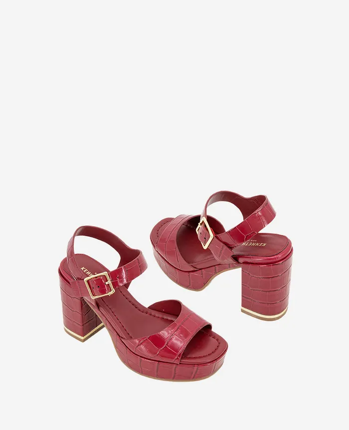 Kenneth Cole Sandals and Wedges Women Darla Croco Platform Heeled Sandal Red