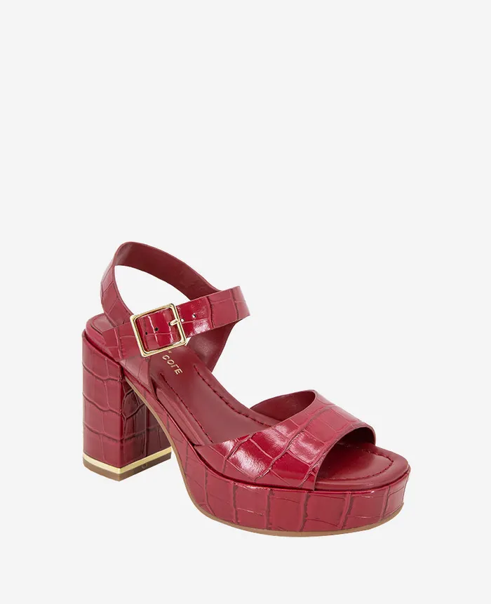 Kenneth Cole Sandals and Wedges Women Darla Croco Platform Heeled Sandal Red