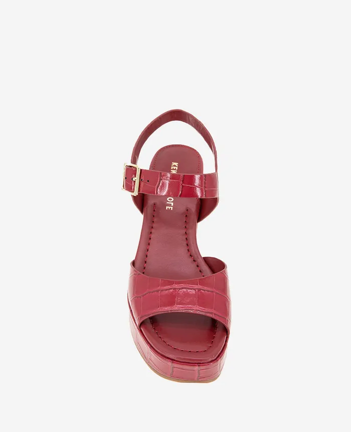 Kenneth Cole Sandals and Wedges Women Darla Croco Platform Heeled Sandal Red