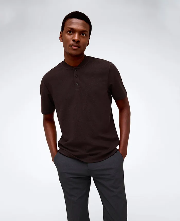 Kenneth Cole Shirts Men Performance BandCollar Henley Brown