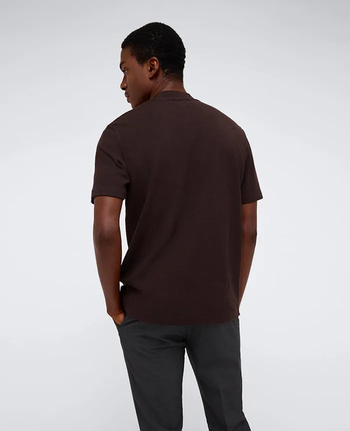 Kenneth Cole Shirts Men Performance BandCollar Henley Brown Kenneth Cole Shirts Men Performance BandCollar Henley Brown