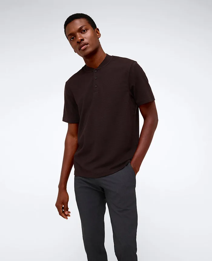 Kenneth Cole Shirts Men Performance BandCollar Henley Brown Kenneth Cole Shirts Men Performance BandCollar Henley Brown