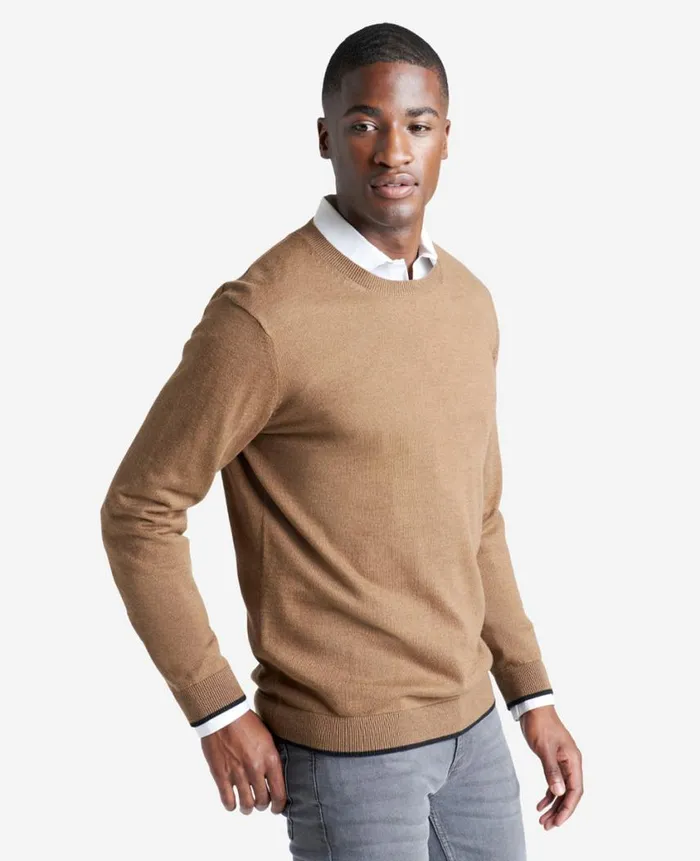 Kenneth Cole Sweaters Men Crewneck Sweater With Tipping Details Brown