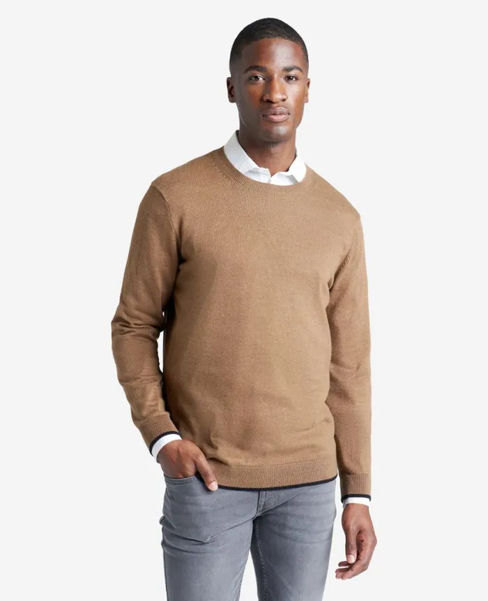 Kenneth Cole Sweaters Men Crewneck Sweater With Tipping Details Brown Kenneth Cole Sweaters Men Crewneck Sweater With Tipping Details Brown