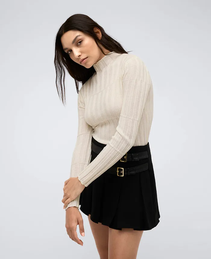 Kenneth Cole Sweaters Women Ribbed Long Sleeve Mock Neck Sweater White