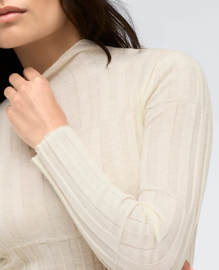 Kenneth Cole Sweaters Women Ribbed Long Sleeve Mock Neck Sweater White