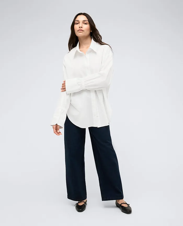 Kenneth Cole Tops Women Button Front Shirt W Elastic Sleeve Detail White