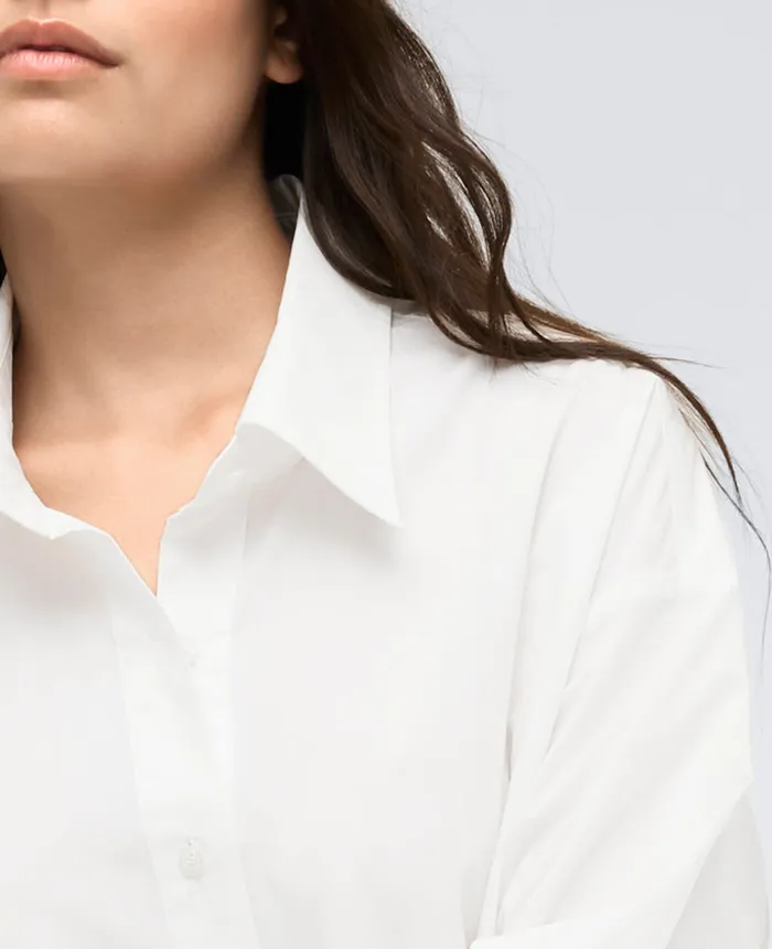 Kenneth Cole Tops Women Button Front Shirt W Elastic Sleeve Detail White