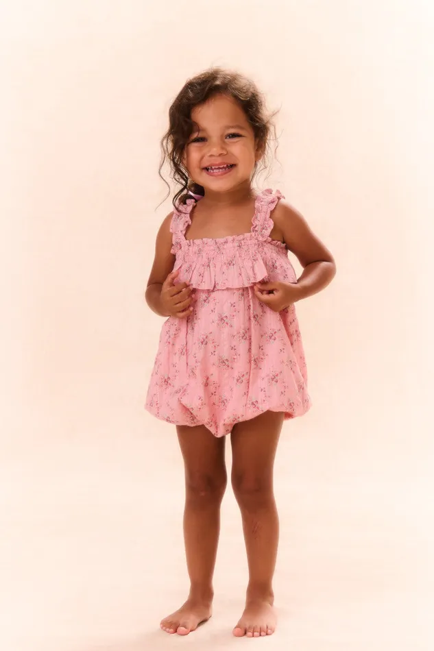 Kids Baby LoveShackFancy Baby Nadiana Cotton Floral Pinafore Pink Dusk