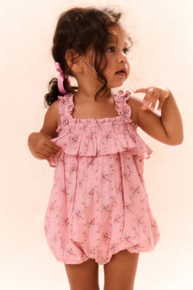 Kids Baby LoveShackFancy Baby Nadiana Cotton Floral Pinafore Pink Dusk