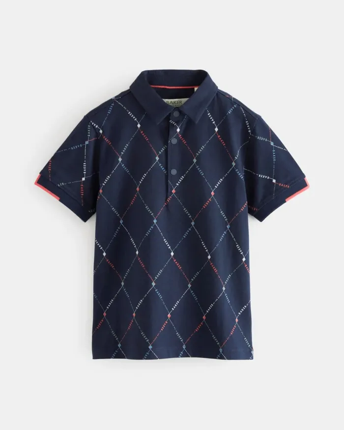 Kids DRAGOS 8211 Logo Print Polo Shirt Navy Ted Baker Tops