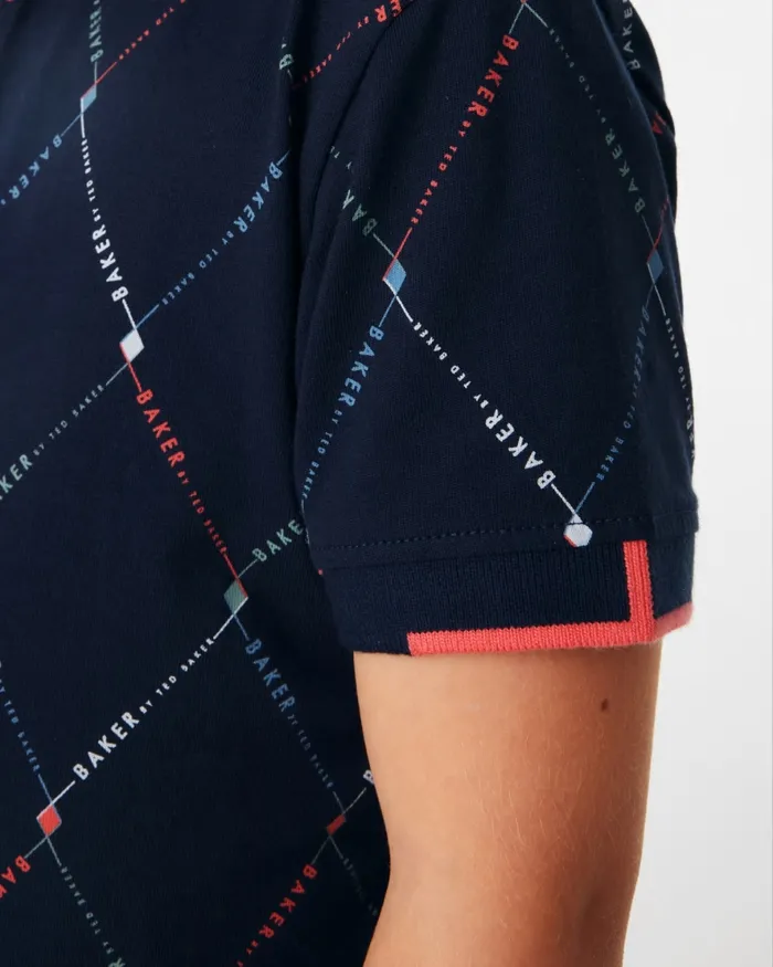 Kids DRAGOS 8211 Logo Print Polo Shirt Navy Ted Baker Tops