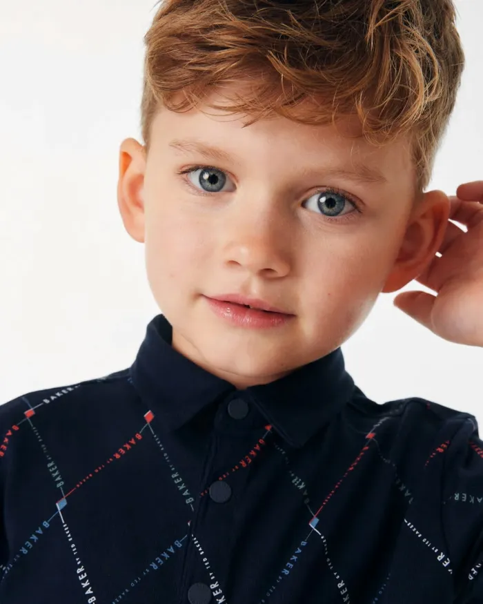 Kids DRAGOS 8211 Logo Print Polo Shirt Navy Ted Baker Tops