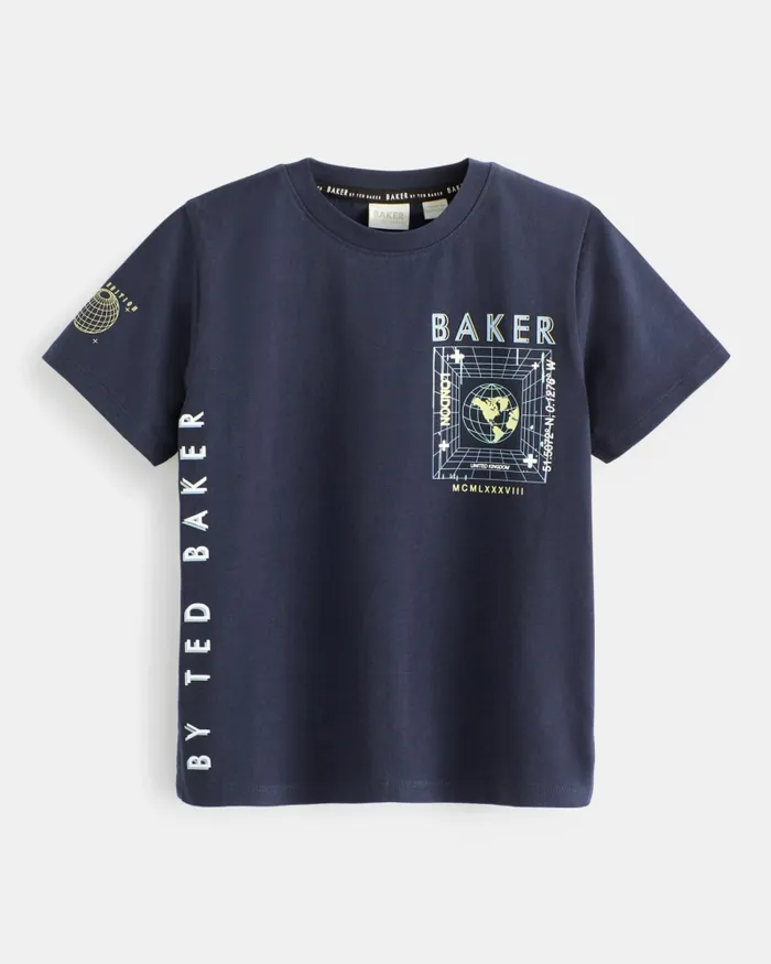Kids HAMPTUN 8211 Branded Graphic Cotton TShirt Navy Ted Baker Tops