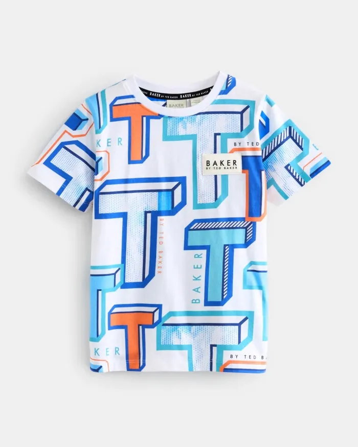 Kids ILIE 8211 Graphic TPrint Cotton TShirt White Ted Baker Baby
