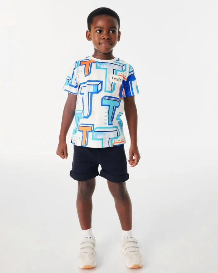 Kids ILIE 8211 Graphic TPrint Cotton TShirt White Ted Baker Baby