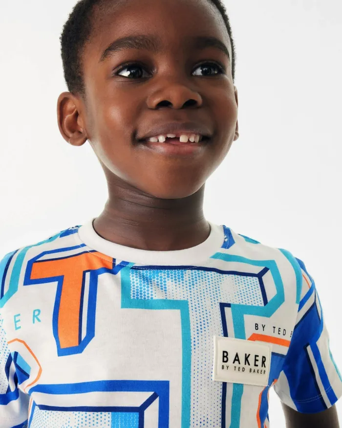 Kids ILIE 8211 Graphic TPrint Cotton TShirt White Ted Baker Baby