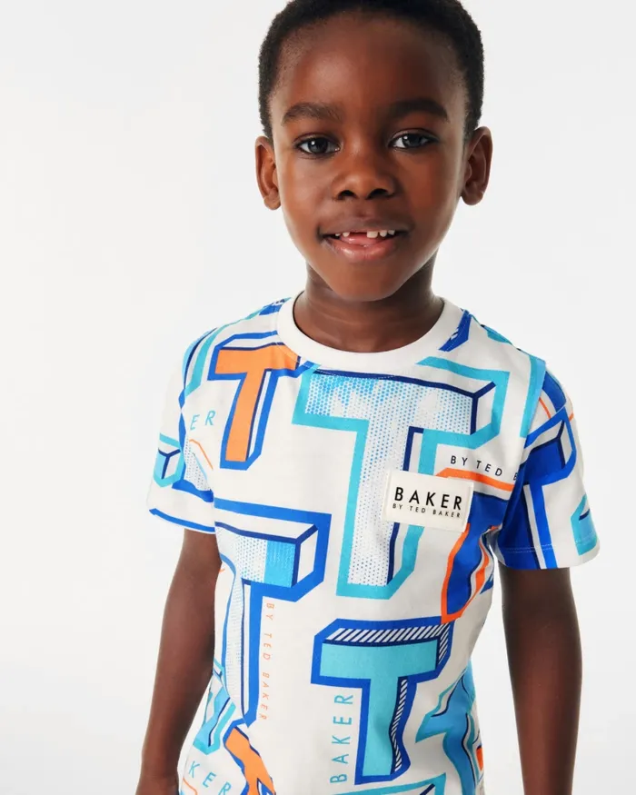 Kids ILIE 8211 Graphic TPrint Cotton TShirt White Ted Baker Baby