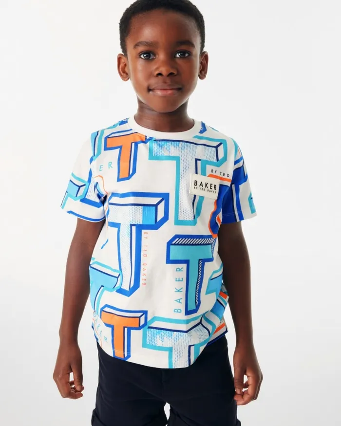 Kids ILIE 8211 Graphic TPrint Cotton TShirt White Ted Baker Baby
