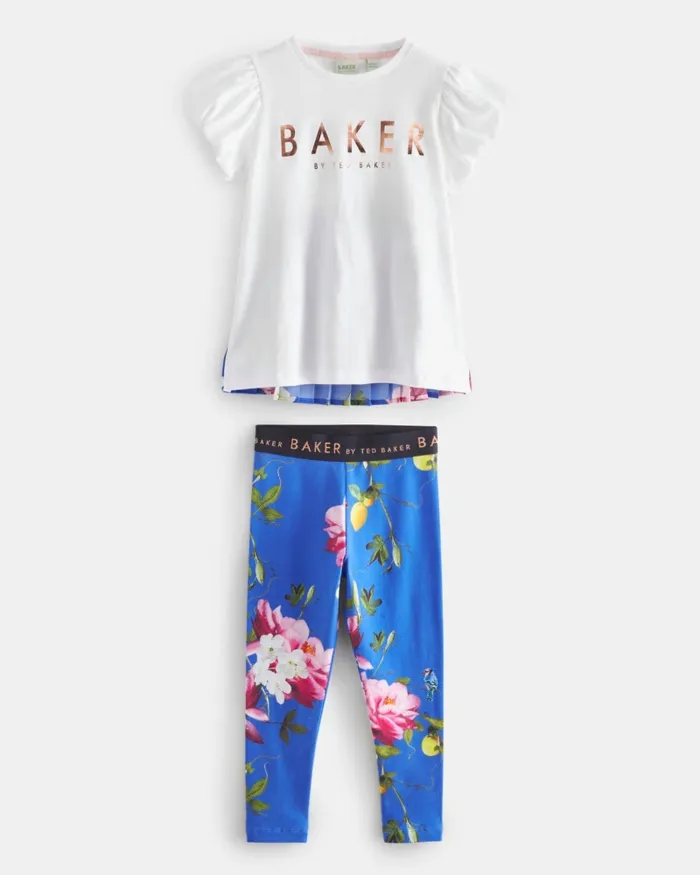 Kids JEMMEEY 8211 Pleated Back TShirt And Leggings Set Blue Ted Baker Playsuits and Sets