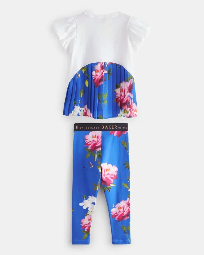 Kids JEMMEEY 8211 Pleated Back TShirt And Leggings Set Blue Ted Baker Playsuits and Sets