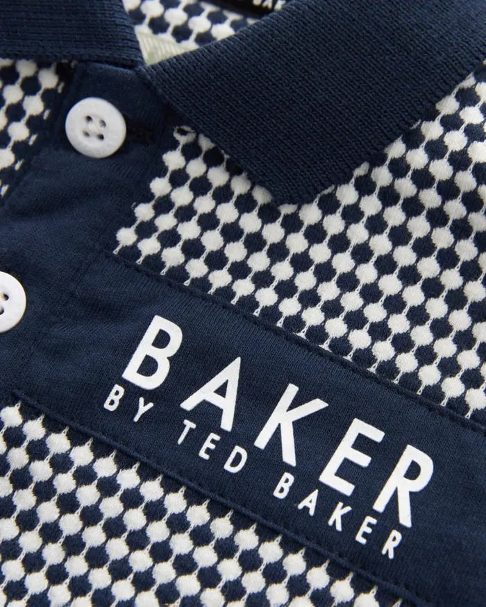 Kids SERGIU 8211 Textured Pattern Polo Shirt And Shorts Set Navy Ted Baker Sets and Outfits