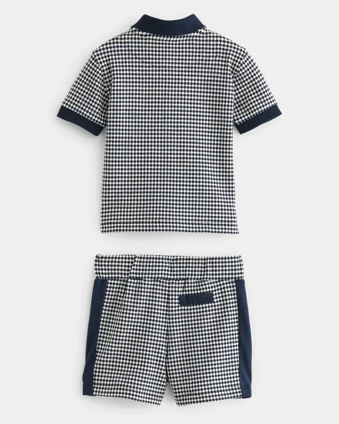 Kids SERGIU 8211 Textured Pattern Polo Shirt And Shorts Set Navy Ted Baker Sets and Outfits