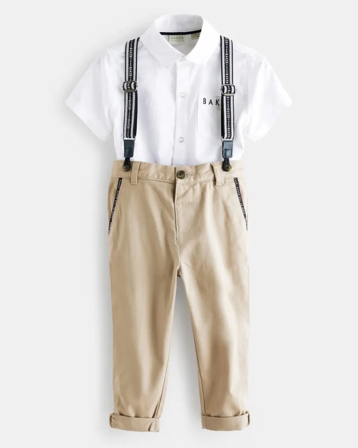 Kids SKENDER 8211 Branded Shirt And Chinos Set With Braces Stone Ted Baker Sets and Outfits