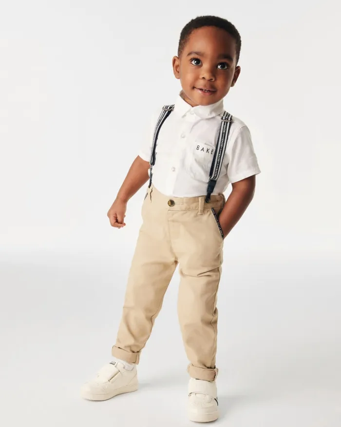 Kids SKENDER 8211 Branded Shirt And Chinos Set With Braces Stone Ted Baker Sets and Outfits