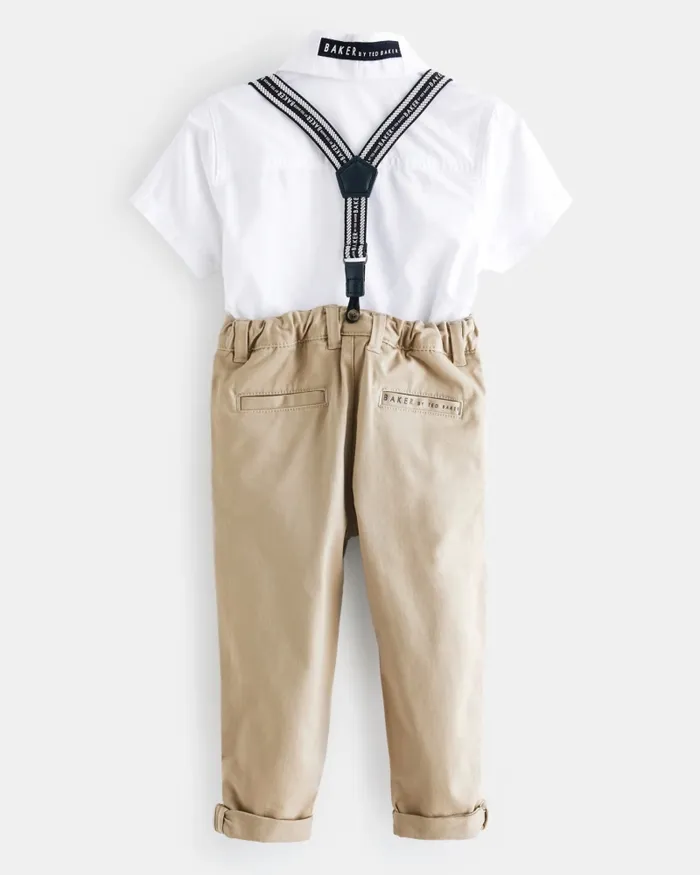 Kids SKENDER 8211 Branded Shirt And Chinos Set With Braces Stone Ted Baker Sets and Outfits