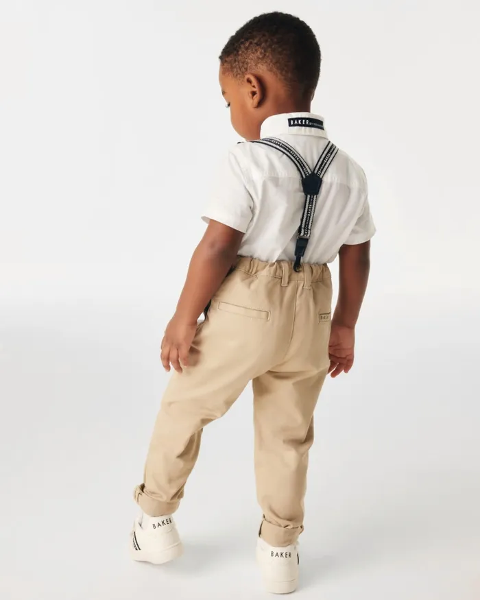 Kids SKENDER 8211 Branded Shirt And Chinos Set With Braces Stone Ted Baker Sets and Outfits