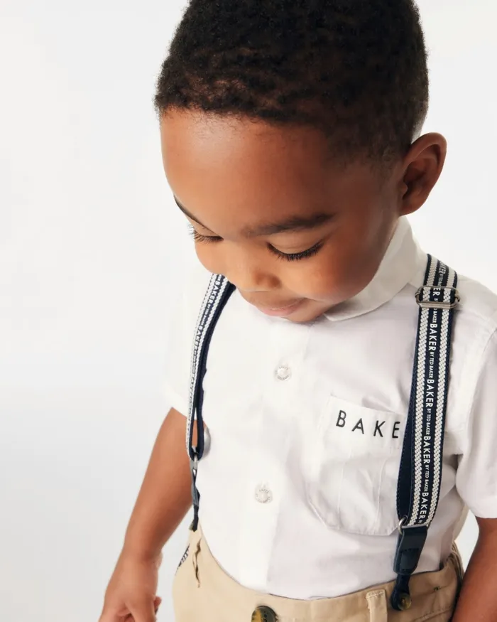 Kids SKENDER 8211 Branded Shirt And Chinos Set With Braces Stone Ted Baker Sets and Outfits