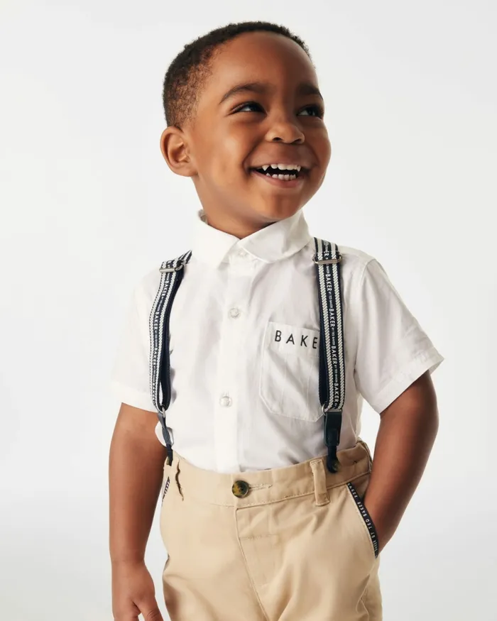 Kids SKENDER 8211 Branded Shirt And Chinos Set With Braces Stone Ted Baker Sets and Outfits