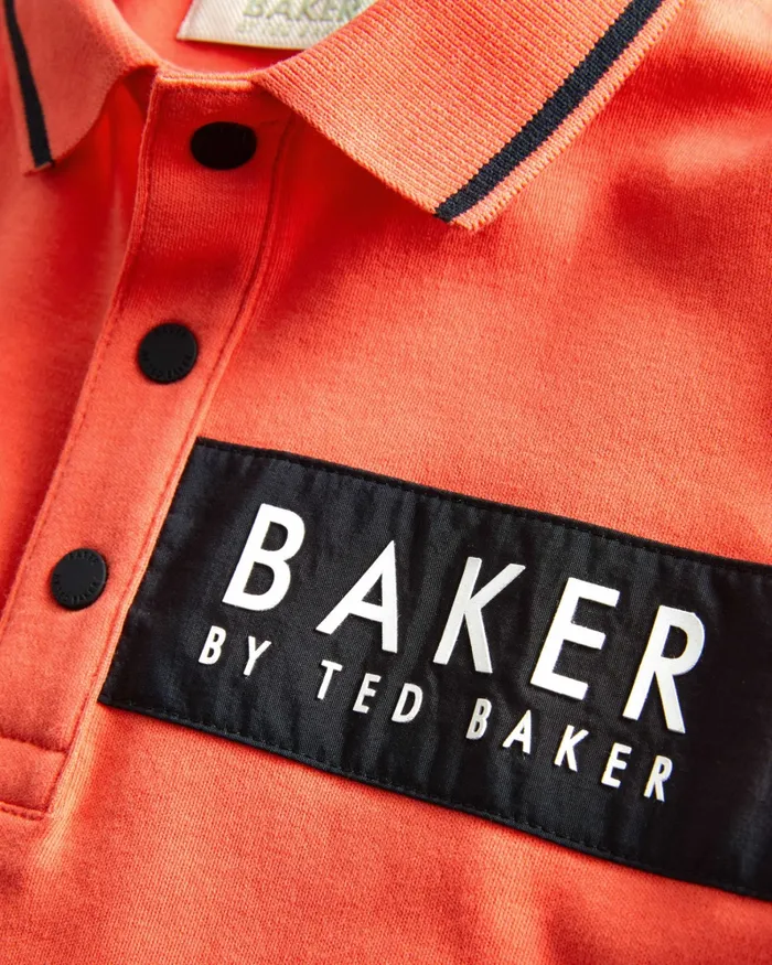 Kids THACKER 8211 Branded Panel Cotton Polo Shirt Red Ted Baker Tops