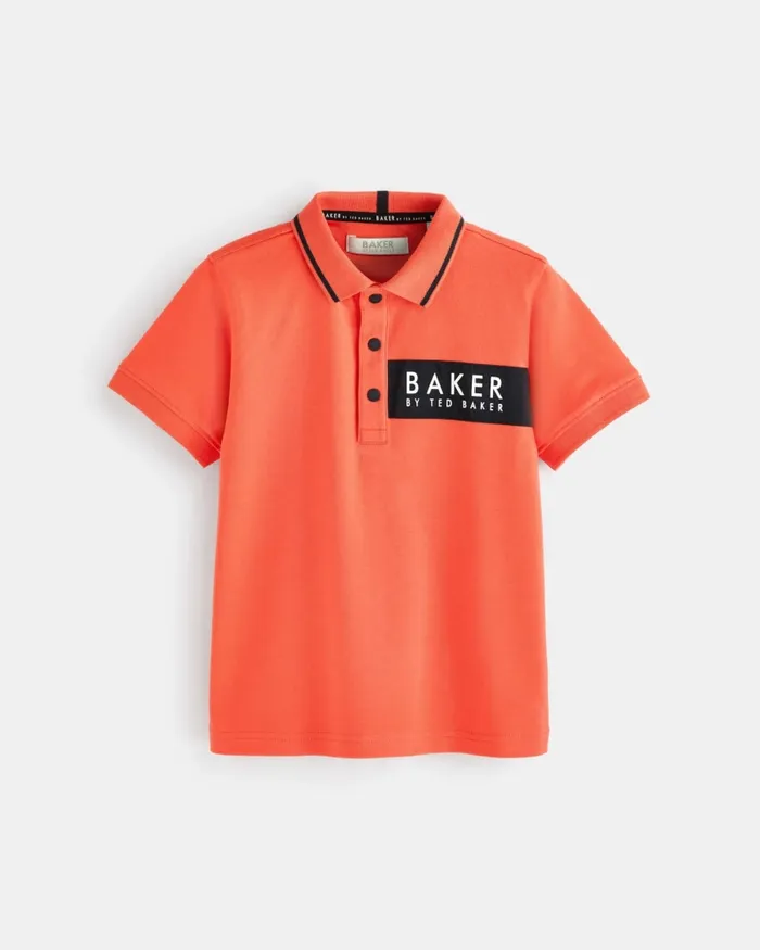 Kids THACKER 8211 Branded Panel Cotton Polo Shirt Red Ted Baker Tops Kids THACKER 8211 Branded Panel Cotton Polo Shirt Red Ted Baker Tops