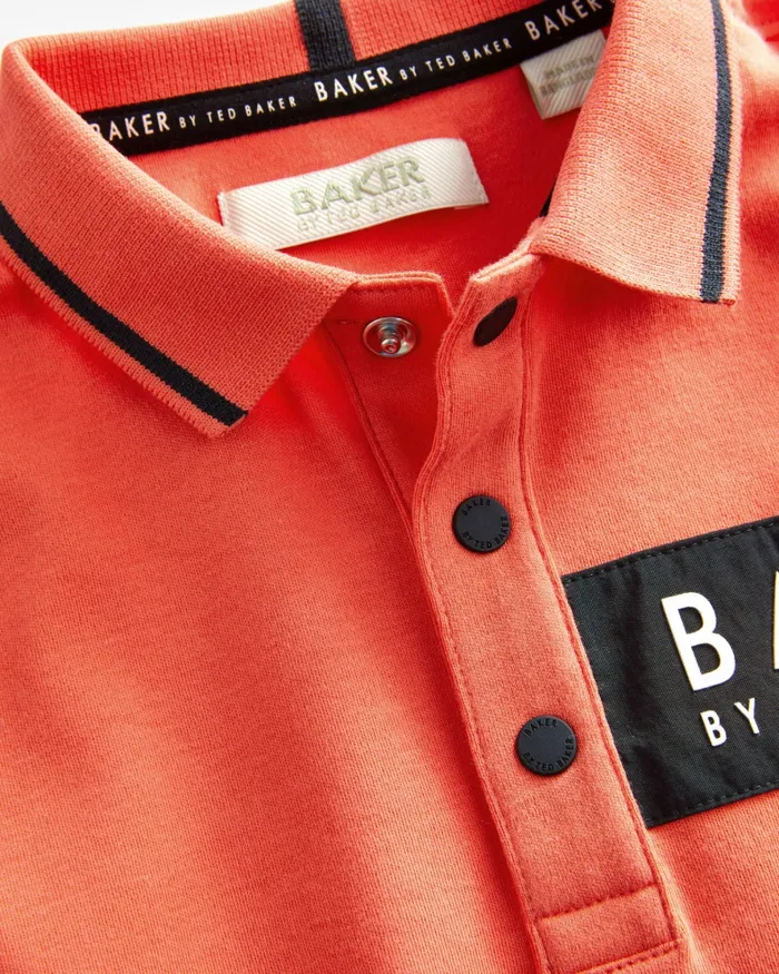 Kids THACKER 8211 Branded Panel Cotton Polo Shirt Red Ted Baker Tops Kids THACKER 8211 Branded Panel Cotton Polo Shirt Red Ted Baker Tops
