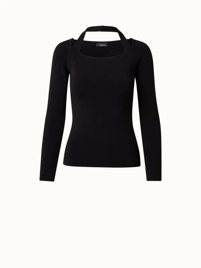 Knit Pullover With Trapezoid Neckline Black Women Akris Knitwear